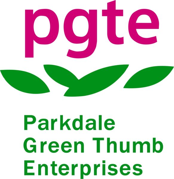 Logo: PGTE Below this are four green leaves Below this is written Parkdale Green Thumb